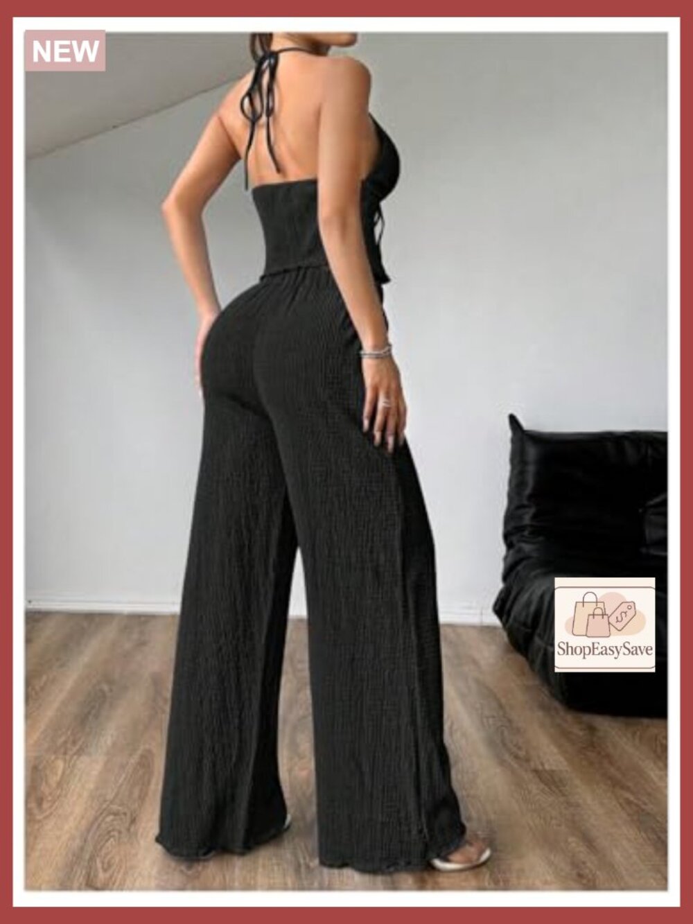 Sexy 2 Piece Outfit Halter Top and Wide Leg Pants Set Y2K Chic - Picture 2 of 4